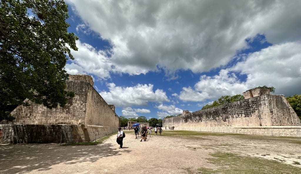 The Great Ball Game Court at Chichen Itza, largest in Mesoamerica