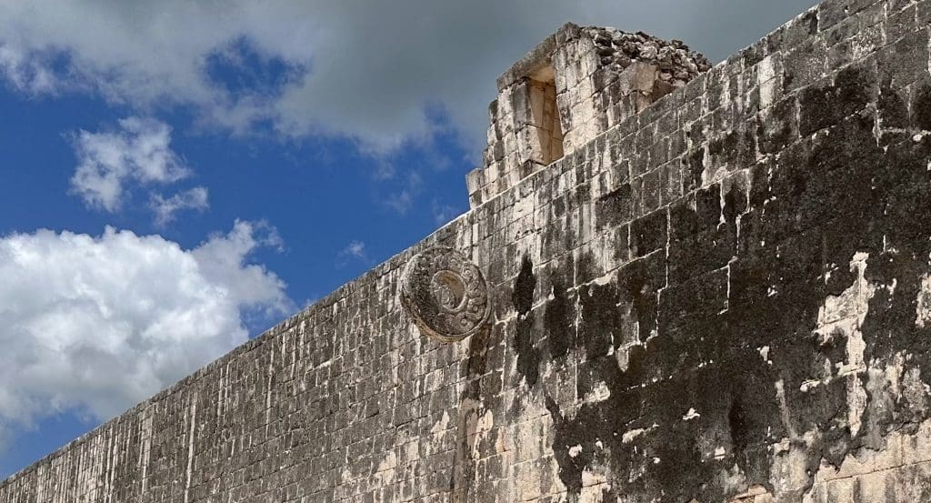 Scoring hoop, or ring, located at top of the Giant Ball Court walls in Chichen Itza.