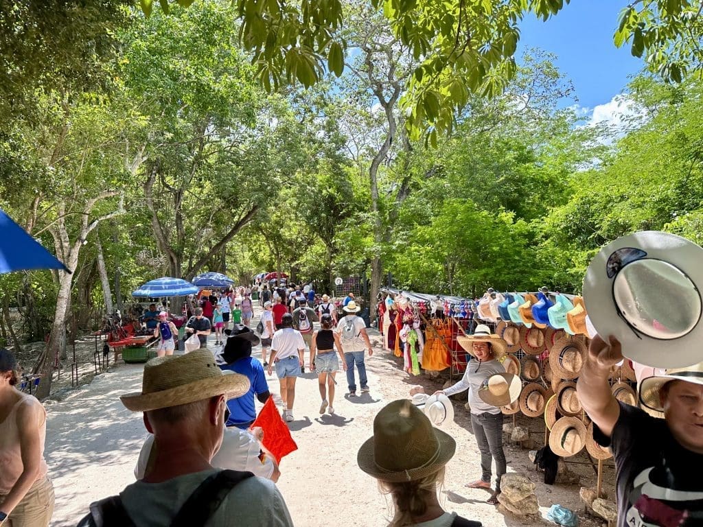 Replica Maya artifacts and souvenirs on sale at entrance to Chichen Itza