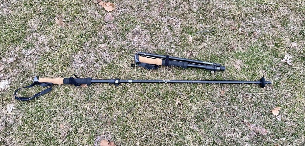 Trekking poles provide stability during hikes. Quest Cork Quick Lock Trekking Poles.