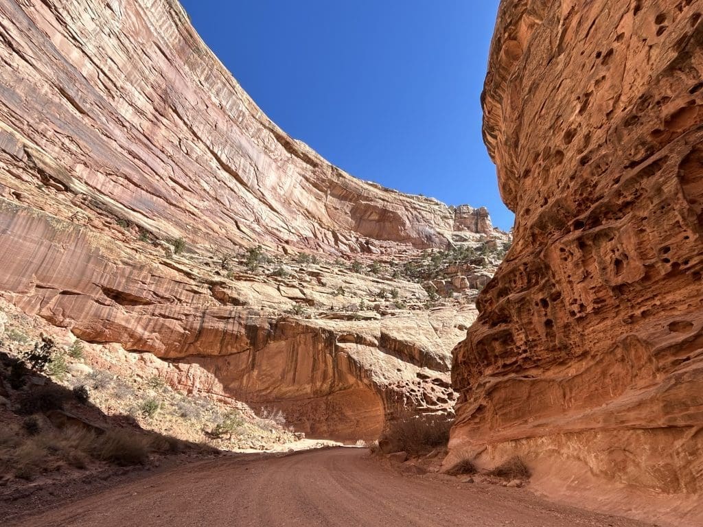 Towering cliffs narrow as you drive into Capitol Gorge
