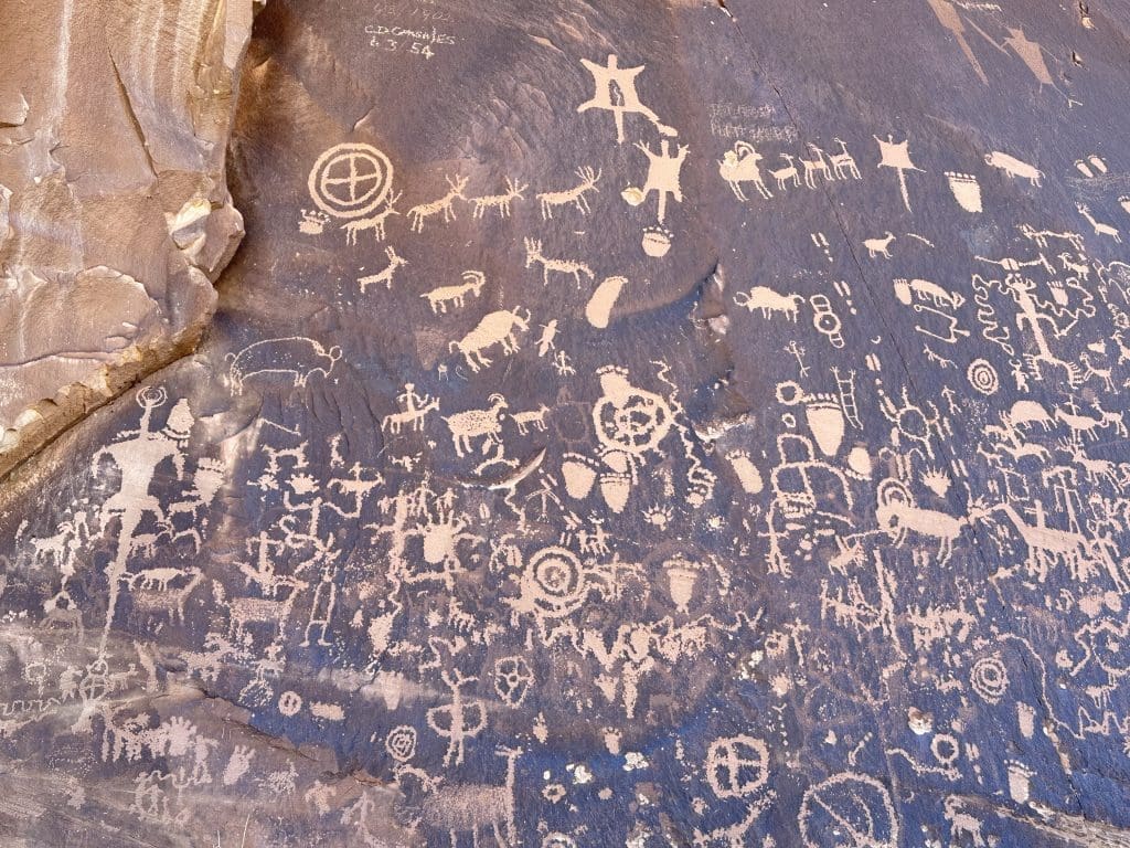 Closer view of petroglyphs at Newspaper Rock