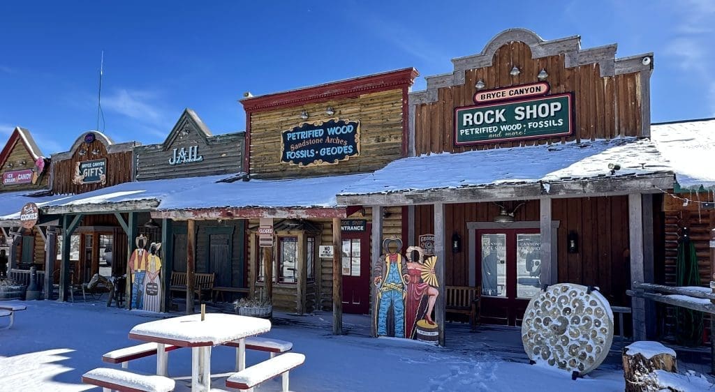 Old Bryce Town, closed in winter, covered in snow