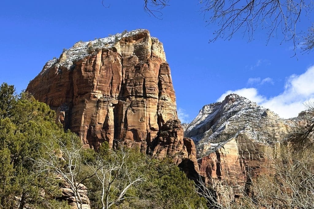 Side profile of Angels Landing from Kayenta Trail in Zion National Park