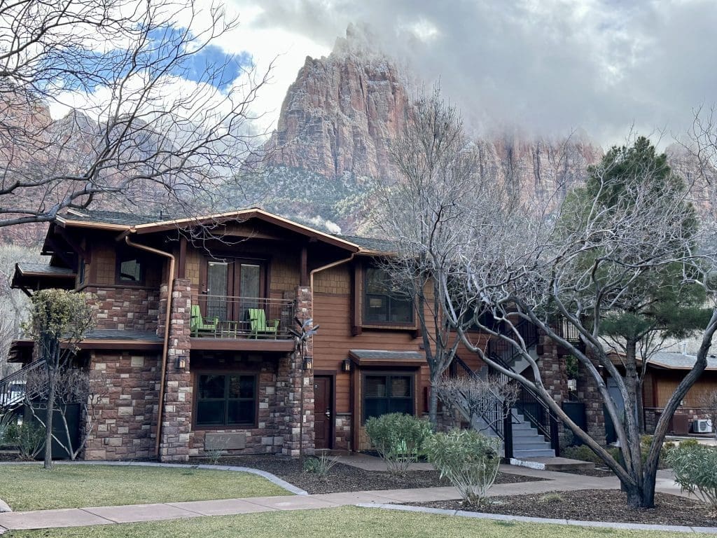 Cable Mountain Lodge, in Zion Canyon Village, with Watchman Peak in the background