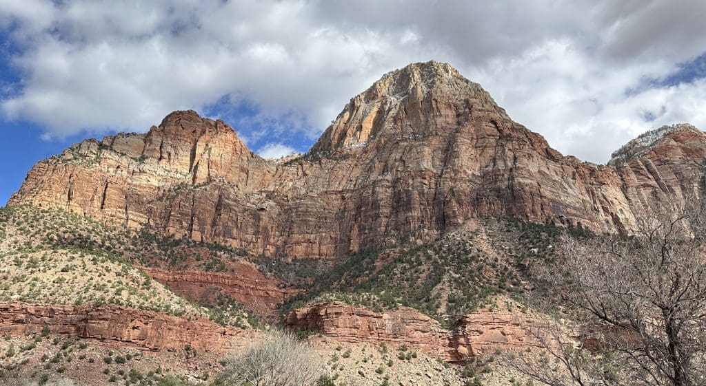 Cliffs in front of the Zion Human History Museum in Zion National Park