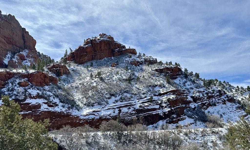 In this section of Kolob Canyons, rock layers tilted during folding before the Colorado Plateau uplift occurred