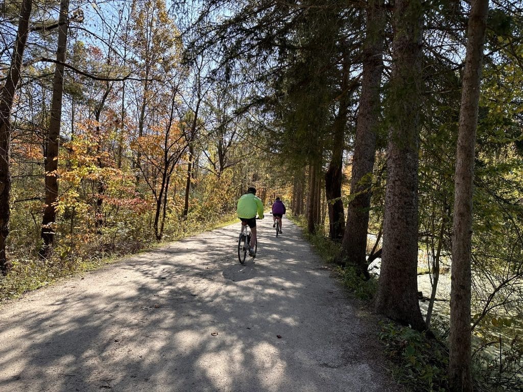 Bikers ride on the Ohio & Erie Canal Towpath Trail near Beaver Marsh in Cuyahoga Valley NP.
