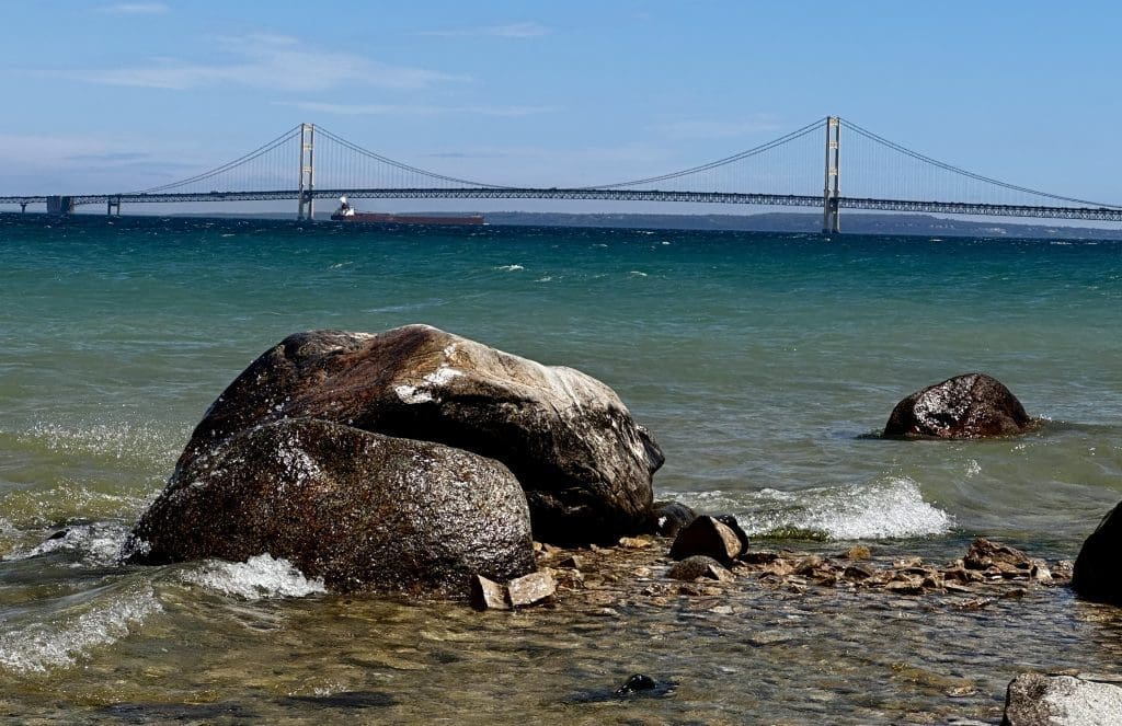 View of Mackinac Bridge from McGulpin Point shores